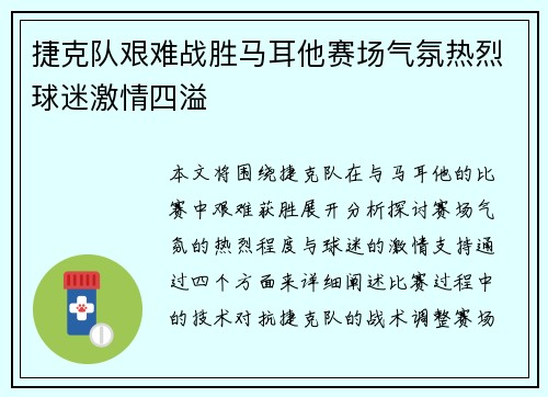 捷克队艰难战胜马耳他赛场气氛热烈球迷激情四溢